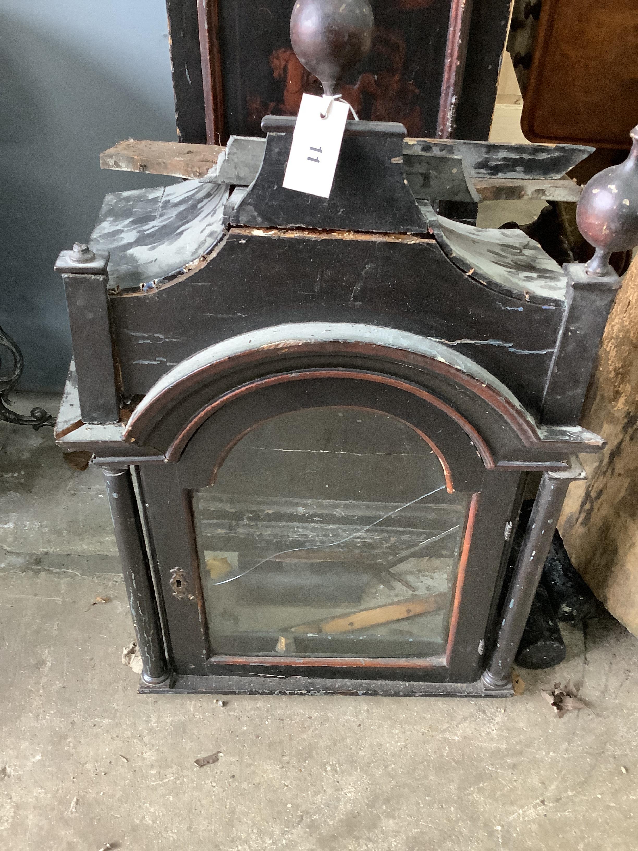 A late 18th / early 19th century chinoiserie lacquer eight day longcase clock, marked Harrington, London, hood in need of restoration, height approx. 240cm